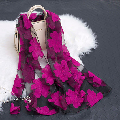 Women's Floral Organza Silk Feel Scarf Wrap Shawl