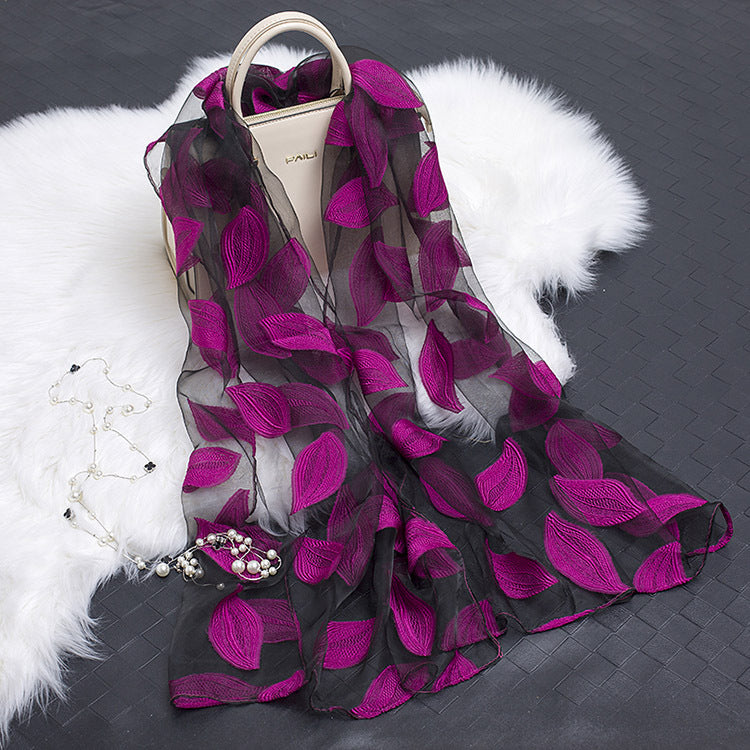 Women's Floral Organza Silk Feel Scarf Wrap Shawl