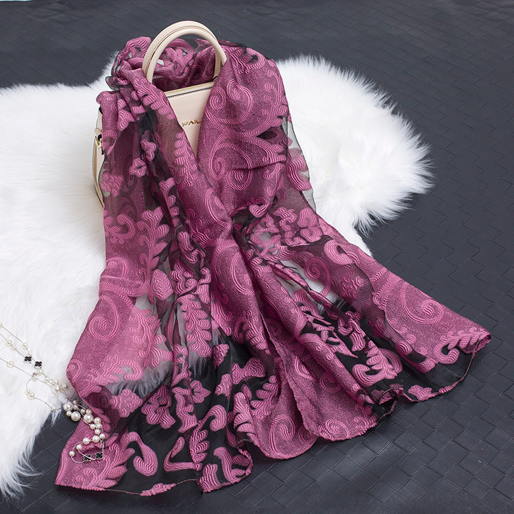 Women's Floral Organza Silk Feel Scarf Wrap Shawl