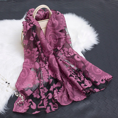 Women's Floral Organza Silk Feel Scarf Wrap Shawl