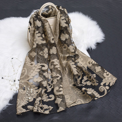 Women's Floral Organza Silk Feel Scarf Wrap Shawl