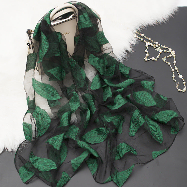 Women's Floral Organza Silk Feel Scarf Wrap Shawl