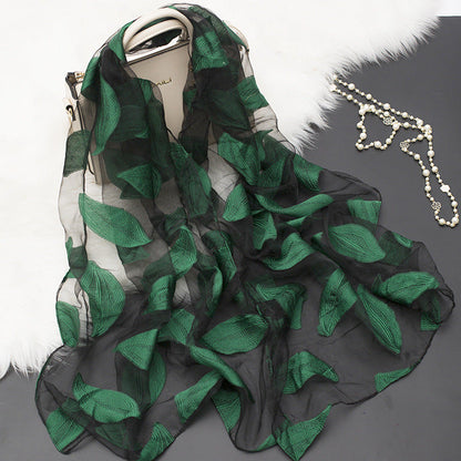 Women's Floral Organza Silk Feel Scarf Wrap Shawl