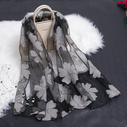 Women's Floral Organza Silk Feel Scarf Wrap Shawl