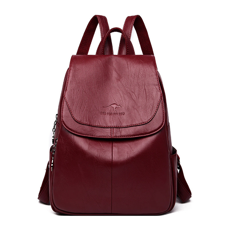Women's Genuine Leather Backpack with Multi Pocket Design