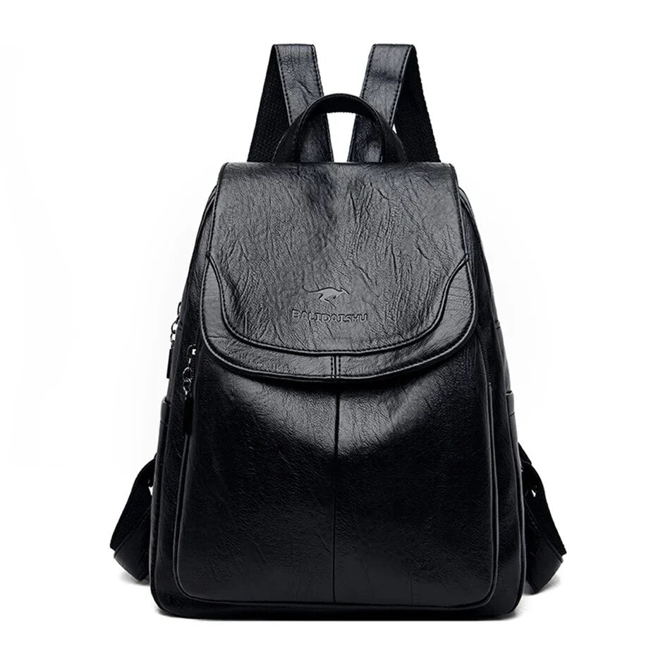 Women's Genuine Leather Backpack with Multi Pocket Design