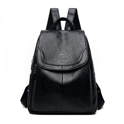 Women's Genuine Leather Backpack with Multi Pocket Design