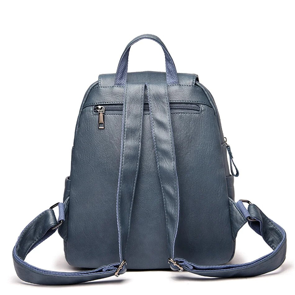 Women's Genuine Leather Backpack with Multi Pocket Design