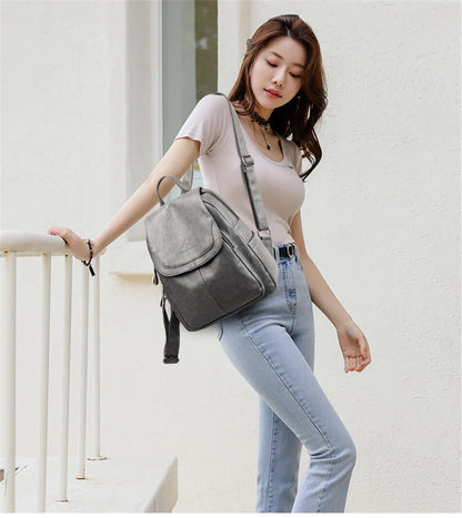 Women's Genuine Leather Backpack with Multi Pocket Design