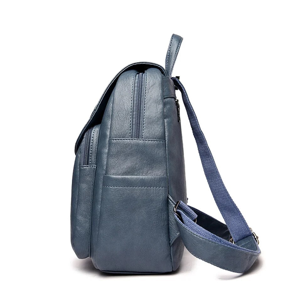 Women's Genuine Leather Backpack with Multi Pocket Design
