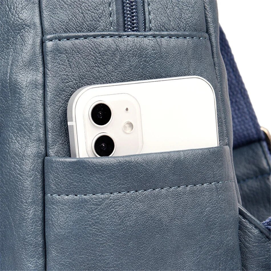 Women's Genuine Leather Backpack with Multi Pocket Design