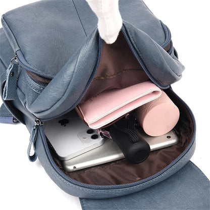 Women's Genuine Leather Backpack with Multi Pocket Design