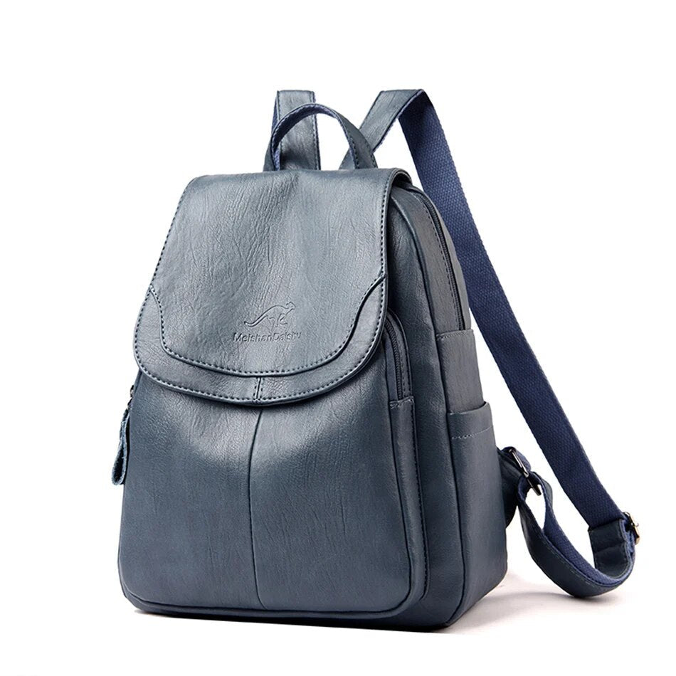 Women's Genuine Leather Backpack with Multi Pocket Design