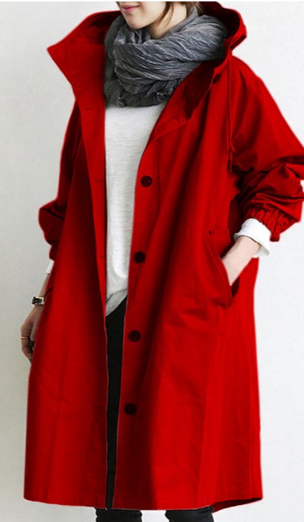 Women's Hooded Windproof Trench Coat with Adjustable Waist and Relaxed Fit