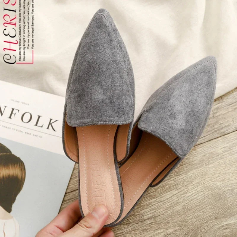 Women's Pointed Toe Suede Mule Flats