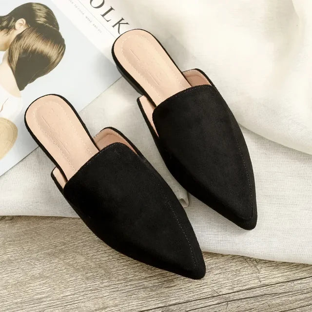 Women's Pointed Toe Suede Mule Flats