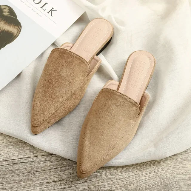 Women's Pointed Toe Suede Mule Flats