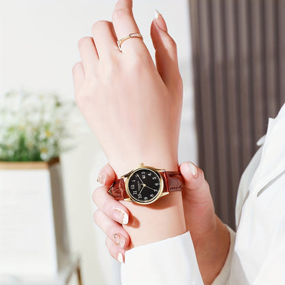 Women’s Quartz Watch with Faux Leather Strap and Analog Display