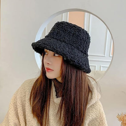 Women's Teddy Bucket Hat Soft Lambswool Winter Hat