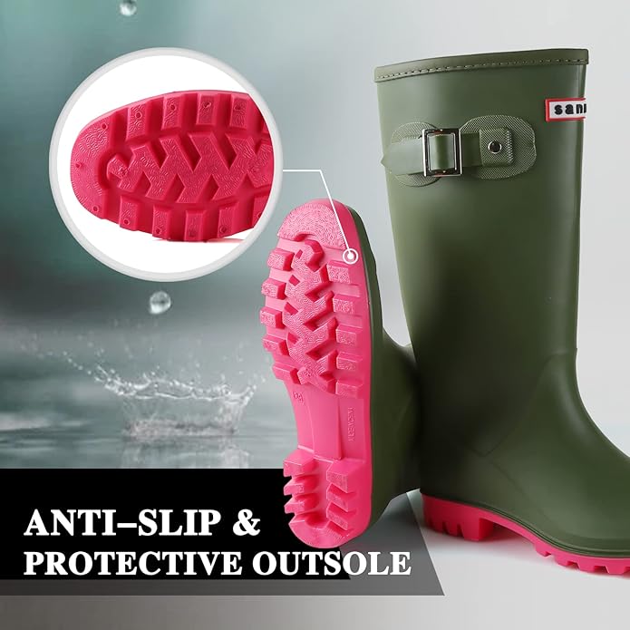 Women's Waterproof Tall Rain Boots with Grip Sole