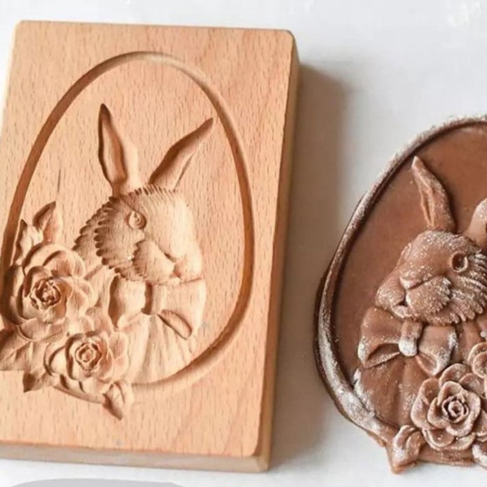Wooden Cookie Stamp Set with Engraved Baking Molds