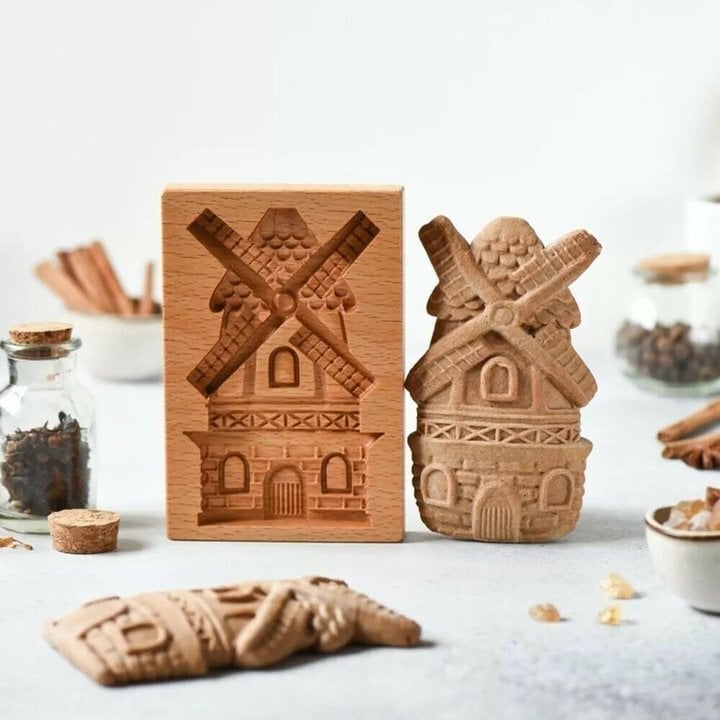Wooden Cookie Stamp Set with Engraved Baking Molds
