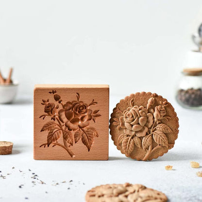 Wooden Cookie Stamp Set with Engraved Baking Molds