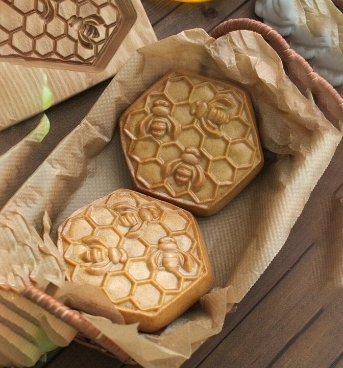 Wooden Cookie Stamp Set with Engraved Baking Molds