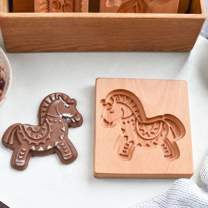 Wooden Cookie Stamp Set with Engraved Baking Molds