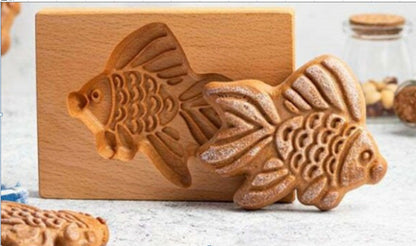 Wooden Cookie Stamp Set with Engraved Baking Molds