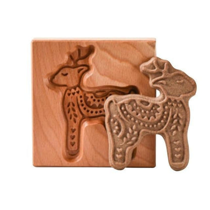 Wooden Cookie Stamp Set with Engraved Baking Molds