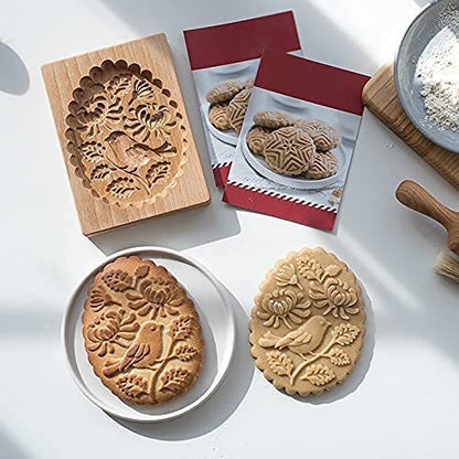 Wooden Cookie Stamp Set with Engraved Baking Molds