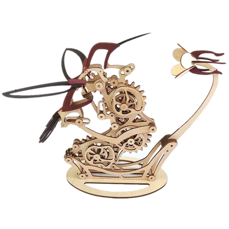 Wooden Kinetic Hummingbird Sculpture Mechanical Desktop Ornament