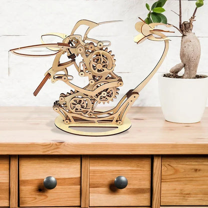 Wooden Kinetic Hummingbird Sculpture Mechanical Desktop Ornament