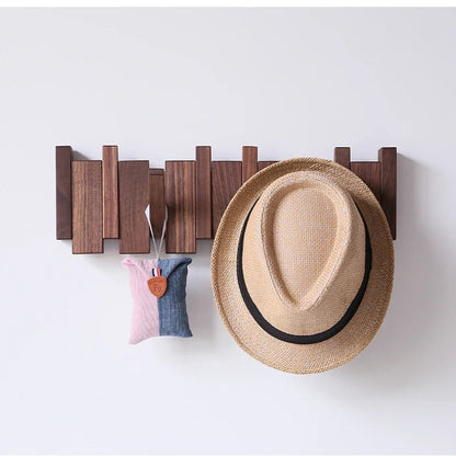 Wooden Piano Key Wall Coat Rack with Folding Hooks