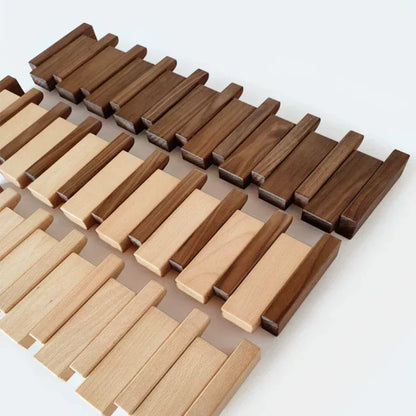 Wooden Piano Key Wall Coat Rack with Folding Hooks