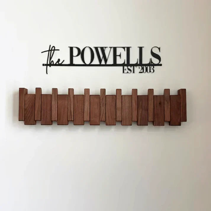 Wooden Piano Key Wall Coat Rack with Folding Hooks