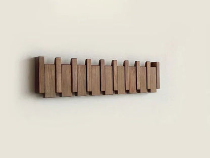 Wooden Piano Key Wall Coat Rack with Folding Hooks