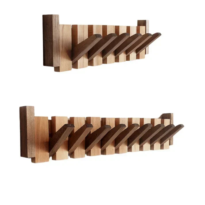 Wooden Piano Key Wall Coat Rack with Folding Hooks