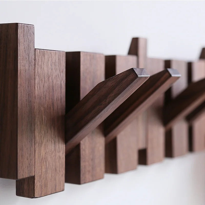 Wooden Piano Key Wall Coat Rack with Folding Hooks