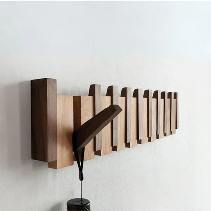 Wooden Piano Key Wall Coat Rack with Folding Hooks