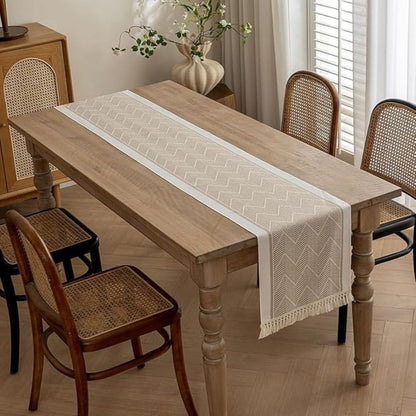 Woven Zigzag Table Runner with Fringed Ends