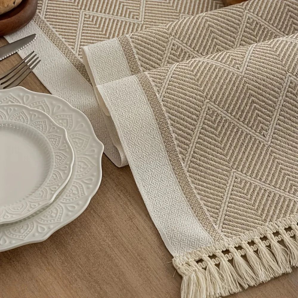 Woven Zigzag Table Runner with Fringed Ends