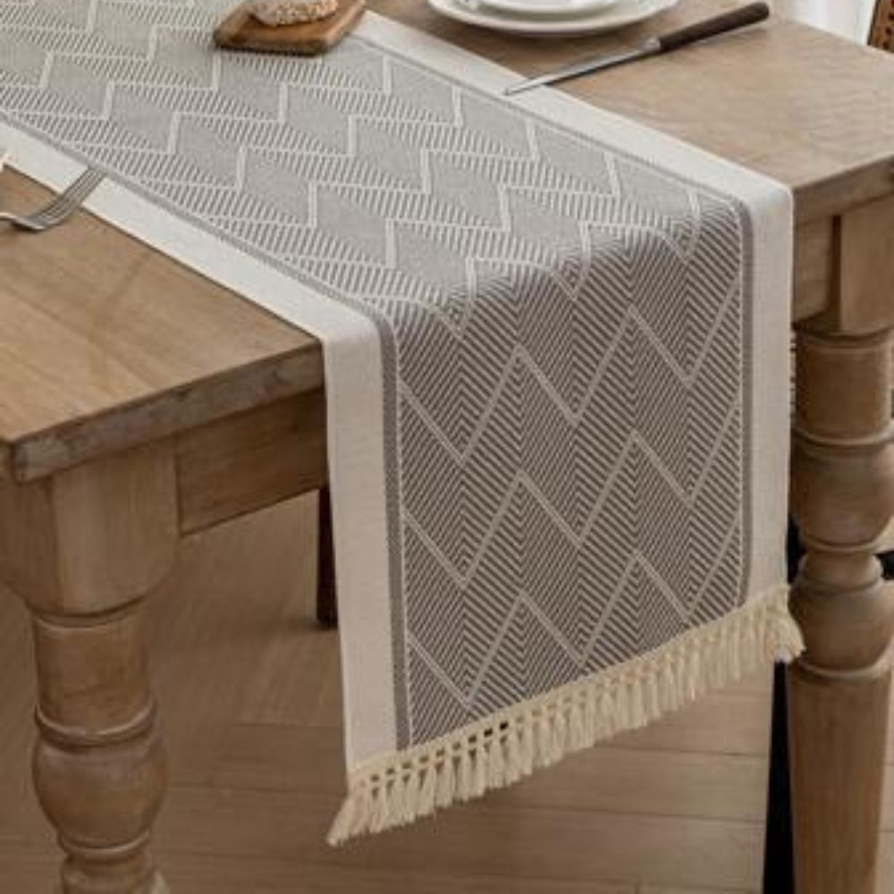 Woven Zigzag Table Runner with Fringed Ends