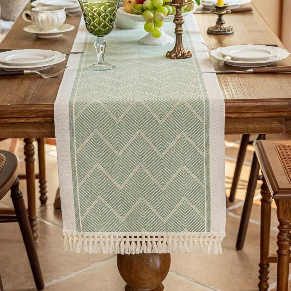 Woven Zigzag Table Runner with Fringed Ends