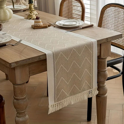 Woven Zigzag Table Runner with Fringed Ends
