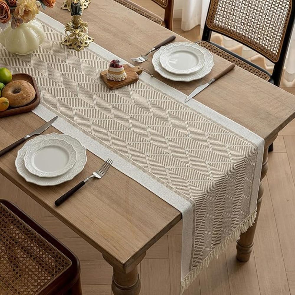 Woven Zigzag Table Runner with Fringed Ends