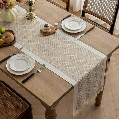 Woven Zigzag Table Runner with Fringed Ends