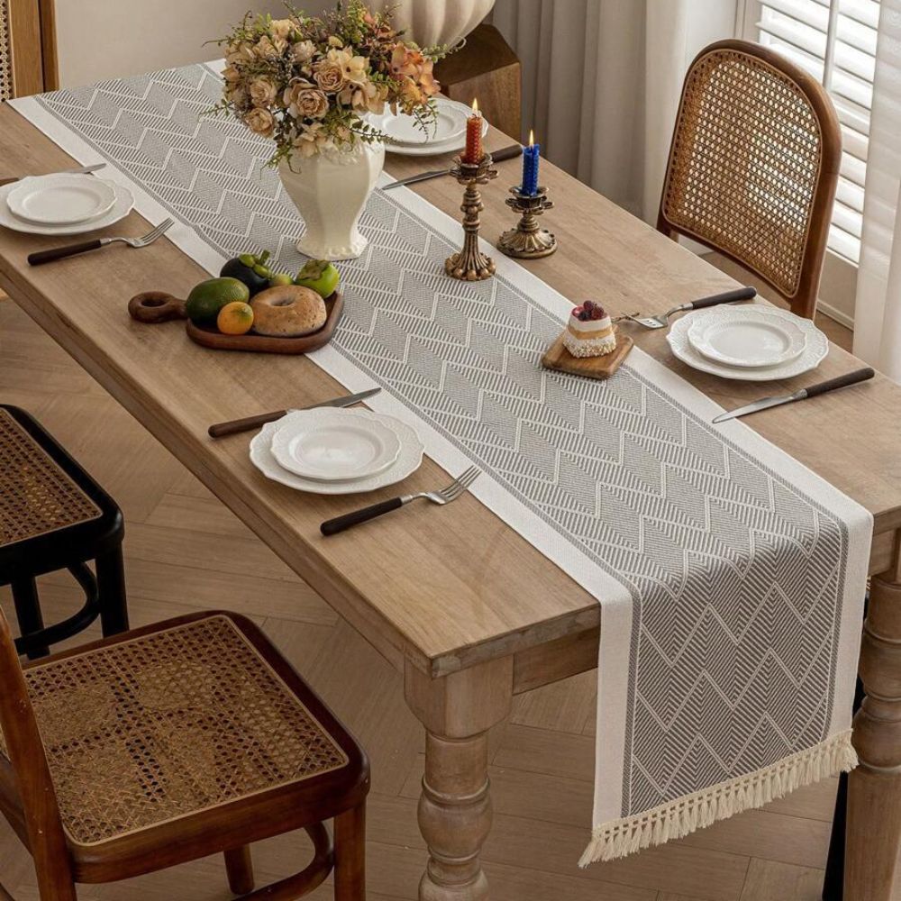 Woven Zigzag Table Runner with Fringed Ends