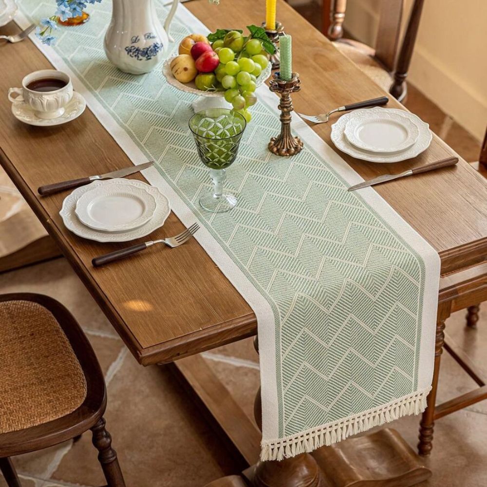 Woven Zigzag Table Runner with Fringed Ends